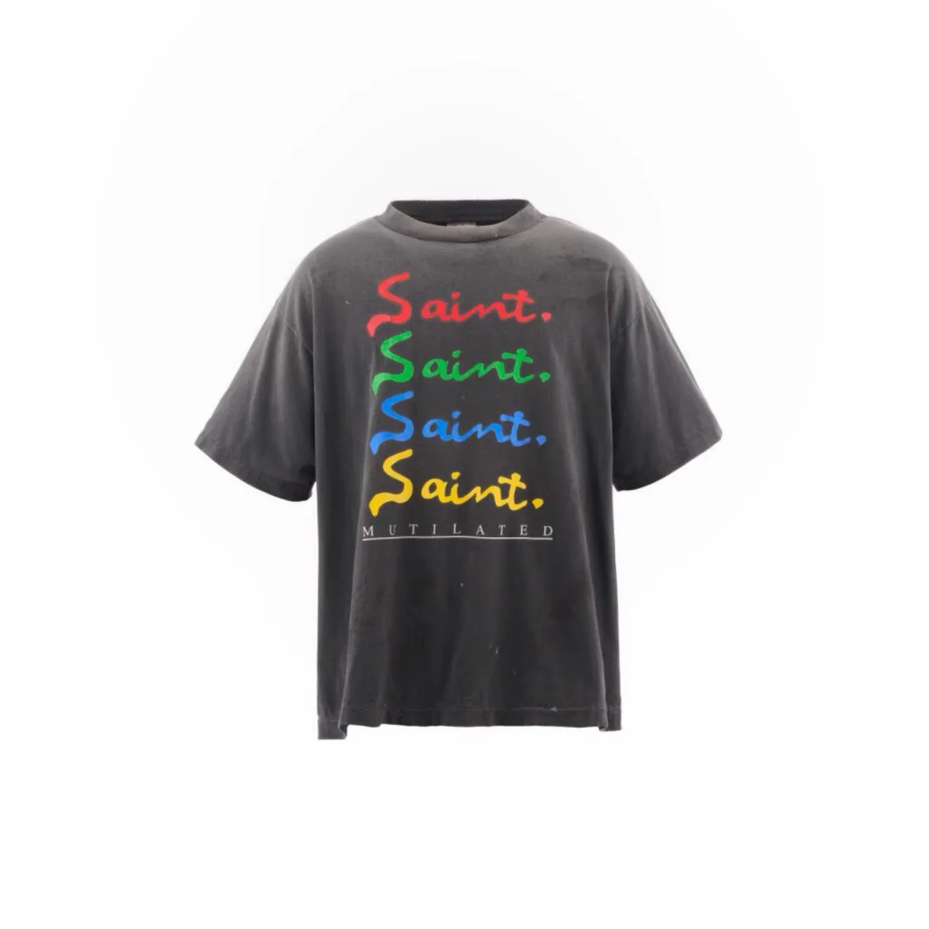 ❥8029#P136 Saint Mxxxxxx new model uses double yarn cotton batik fabric 280g, comfortable and breathable to wear. Full of street feel, loose fit. Craftsmanship: crack printing + graffiti + spray coding, batik and wash. Size: (S-M-L-XL) Color: Washed Black